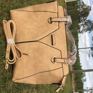 Tan Faux Leather Tote Bag with Removable Straps